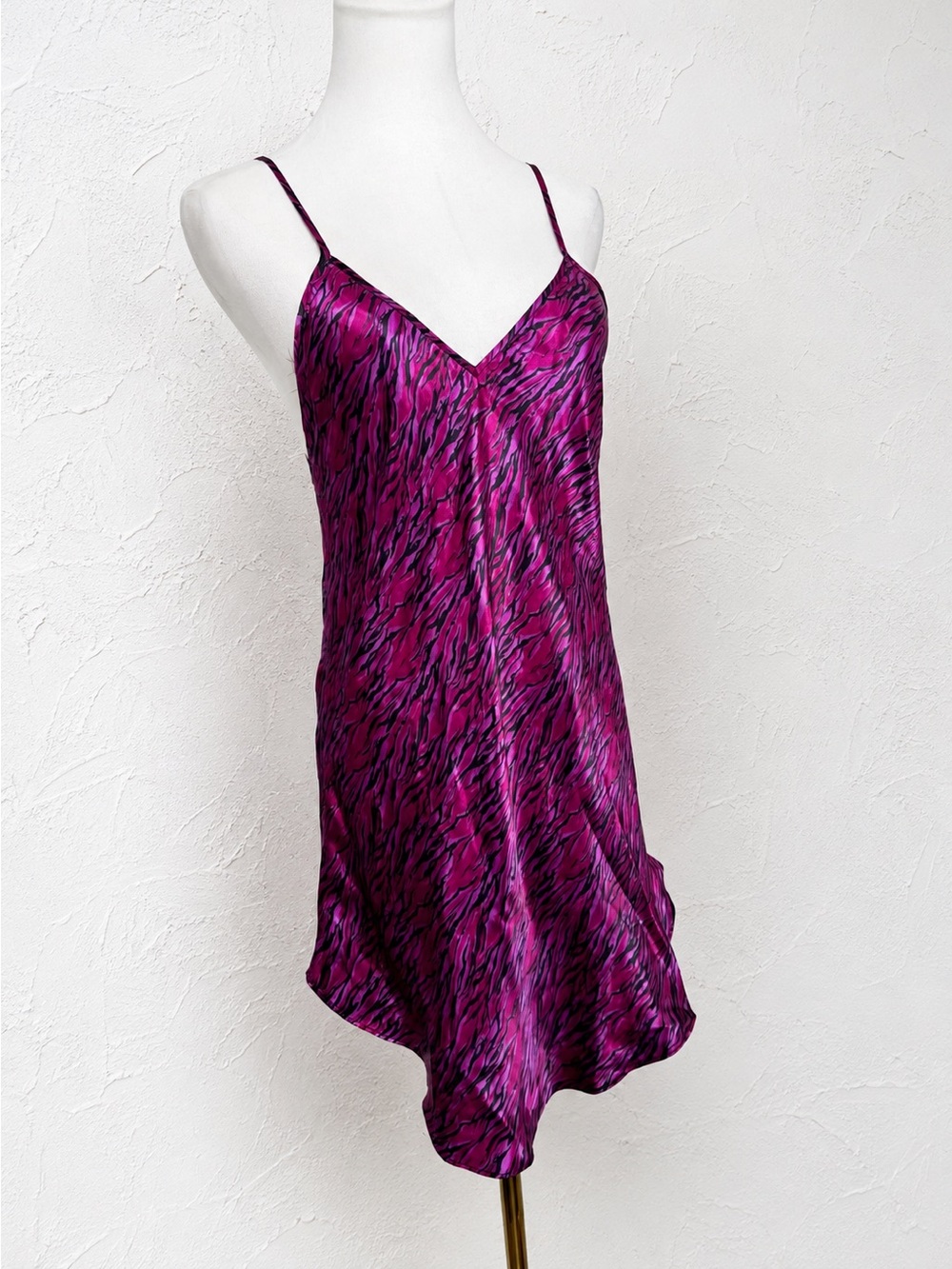 Y2K Hot Pink Zebra Satin Slip Dress | Animal Print Mini Dress L